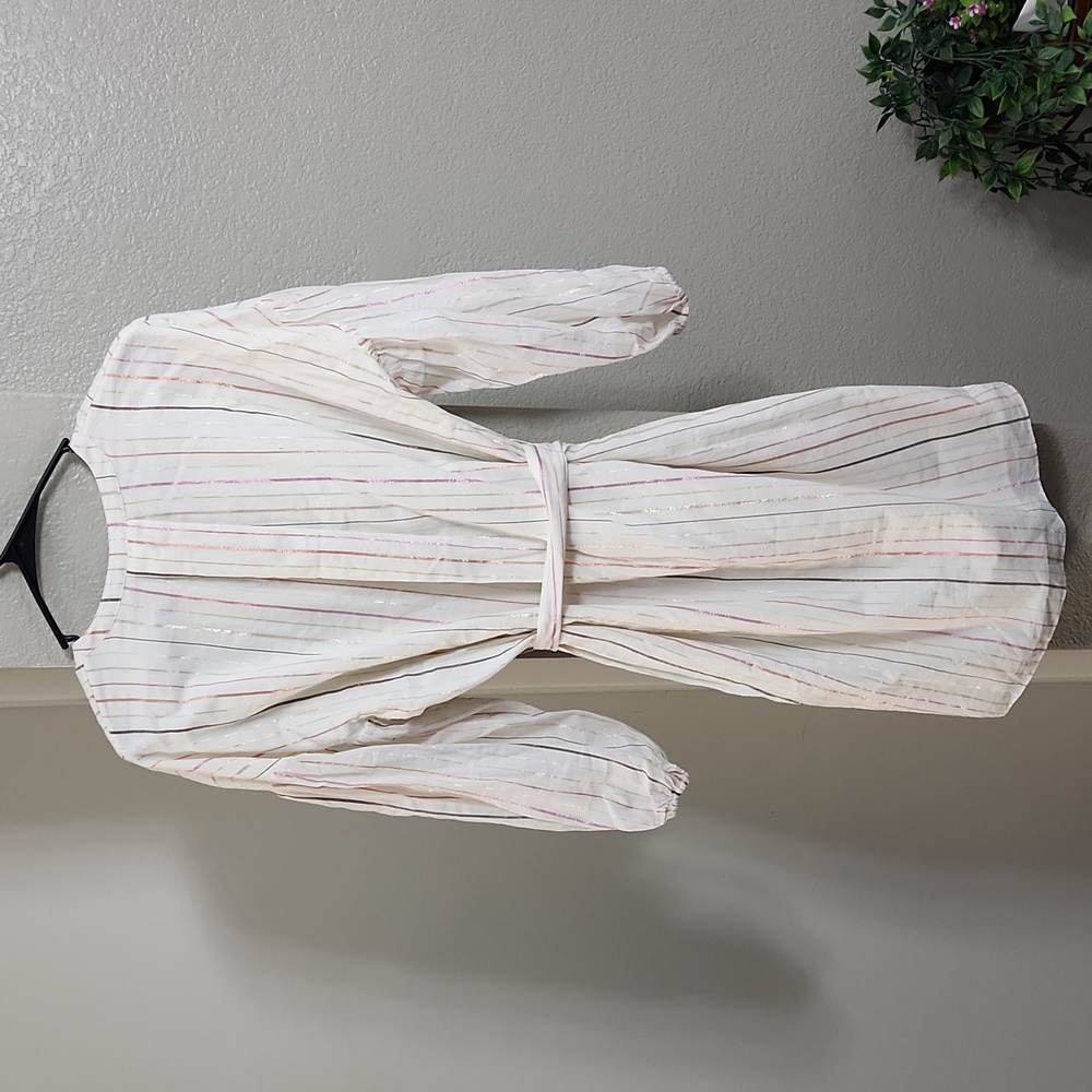 New JOIE "SEMRA" PORCELAIN METALLIC STRIPED BELTED TUNIC DRESS SIZE MED - Picture 10 of 14
